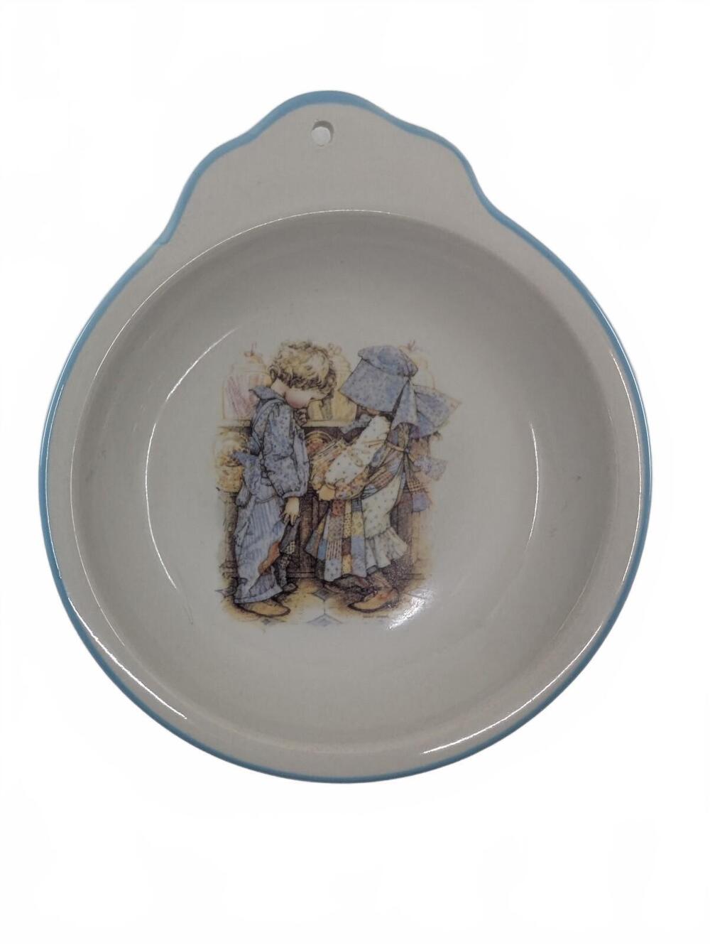 Vintage Holly Hobbie Small Trinket Dish Blue Trim American Greetings Japan